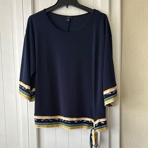 Ann Taylor Factory Navy Blue Women's Top with Patterned Trim